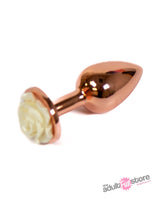 NS Novelties - Rear Assets - Aluminum Rose Butt Plug - Gold/White - Small - 3 Inch Sex Toy - Tophatter Daily Deals