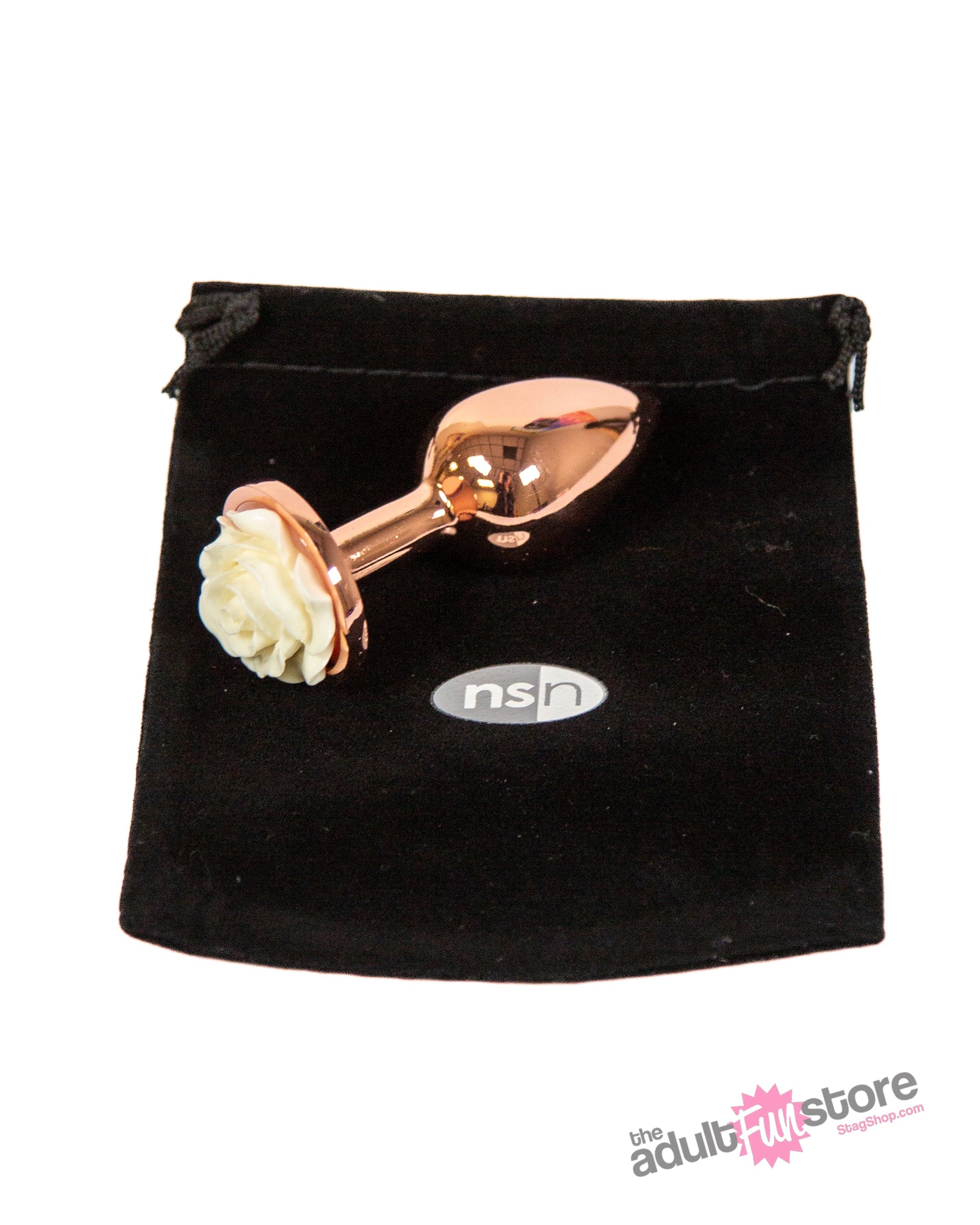 NS Novelties - Rear Assets - Aluminum Rose Butt Plug - Gold/White - Small - 3 Inch Sex Toy - Tophatter Daily Deals