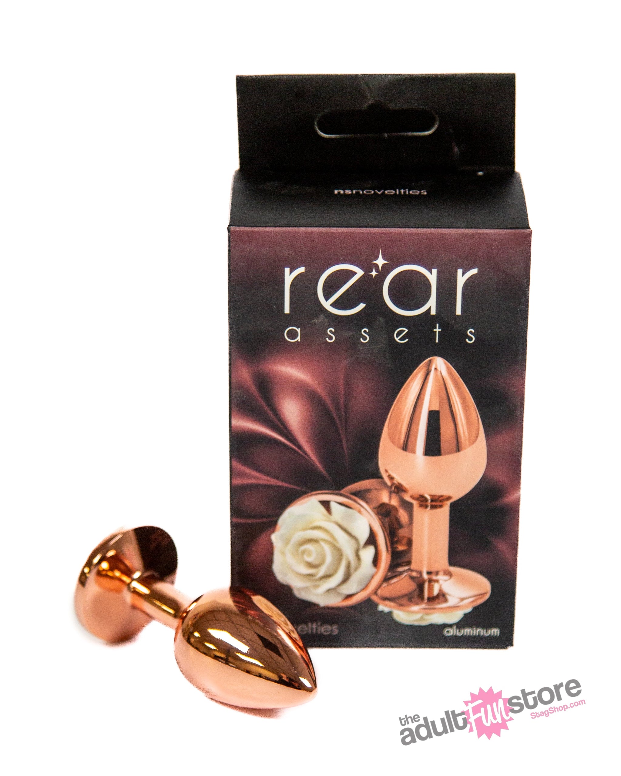 NS Novelties - Rear Assets - Aluminum Rose Butt Plug - Gold/White - Small - 3 Inch Sex Toy - Tophatter Daily Deals