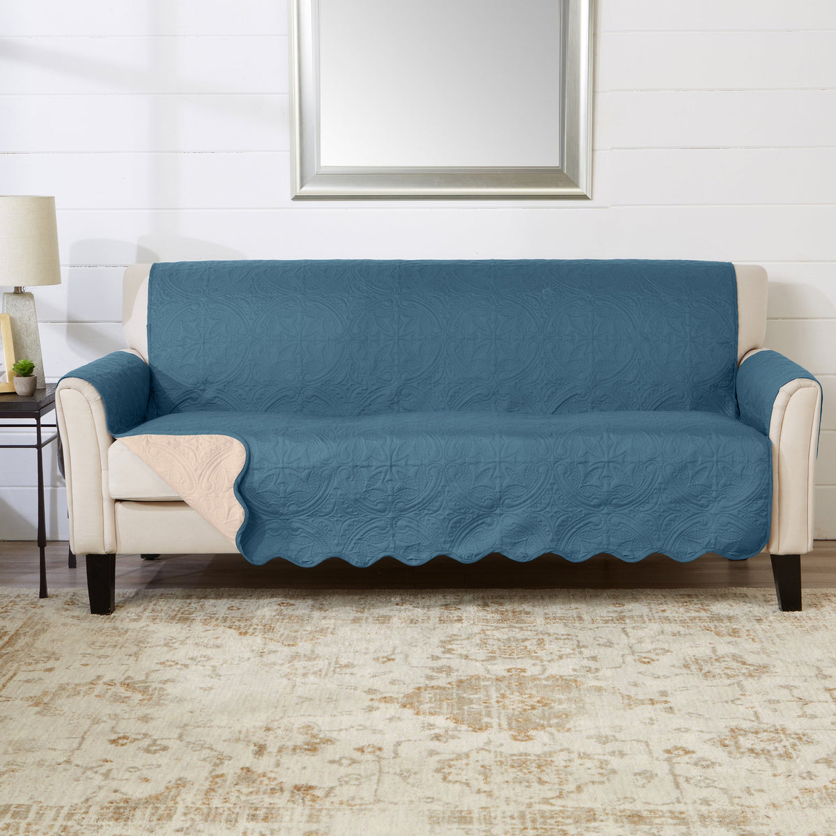 Medallion Solid Furniture Protector - Elenor Collection Sofa Smoke Blue Ivory Furniture & Decor - Tophatter Daily Deals