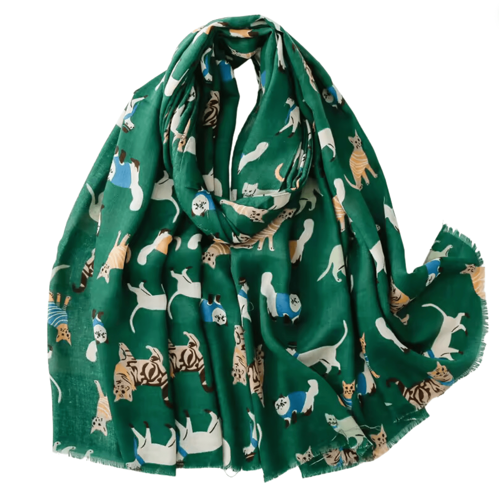 Emerald Green Summer Scarf with Happy Cats Multi Scarves - Tophatter Daily Deals
