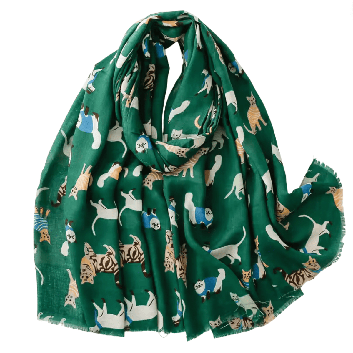 Emerald Green Summer Scarf with Happy Cats Multi Scarves - Tophatter Daily Deals