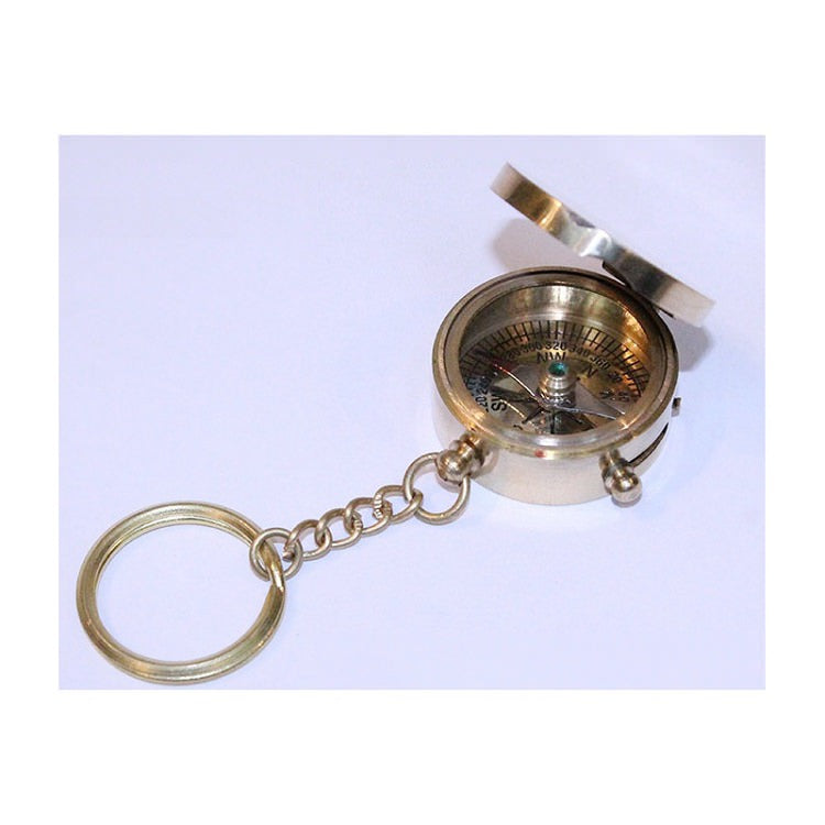 Brass Compass with Lid Keychain Nautical Key Ring - Tophatter's Guns'N'Weapons Store - FREE SHIPPING Collectible Weapons - Tophatter Daily Deals