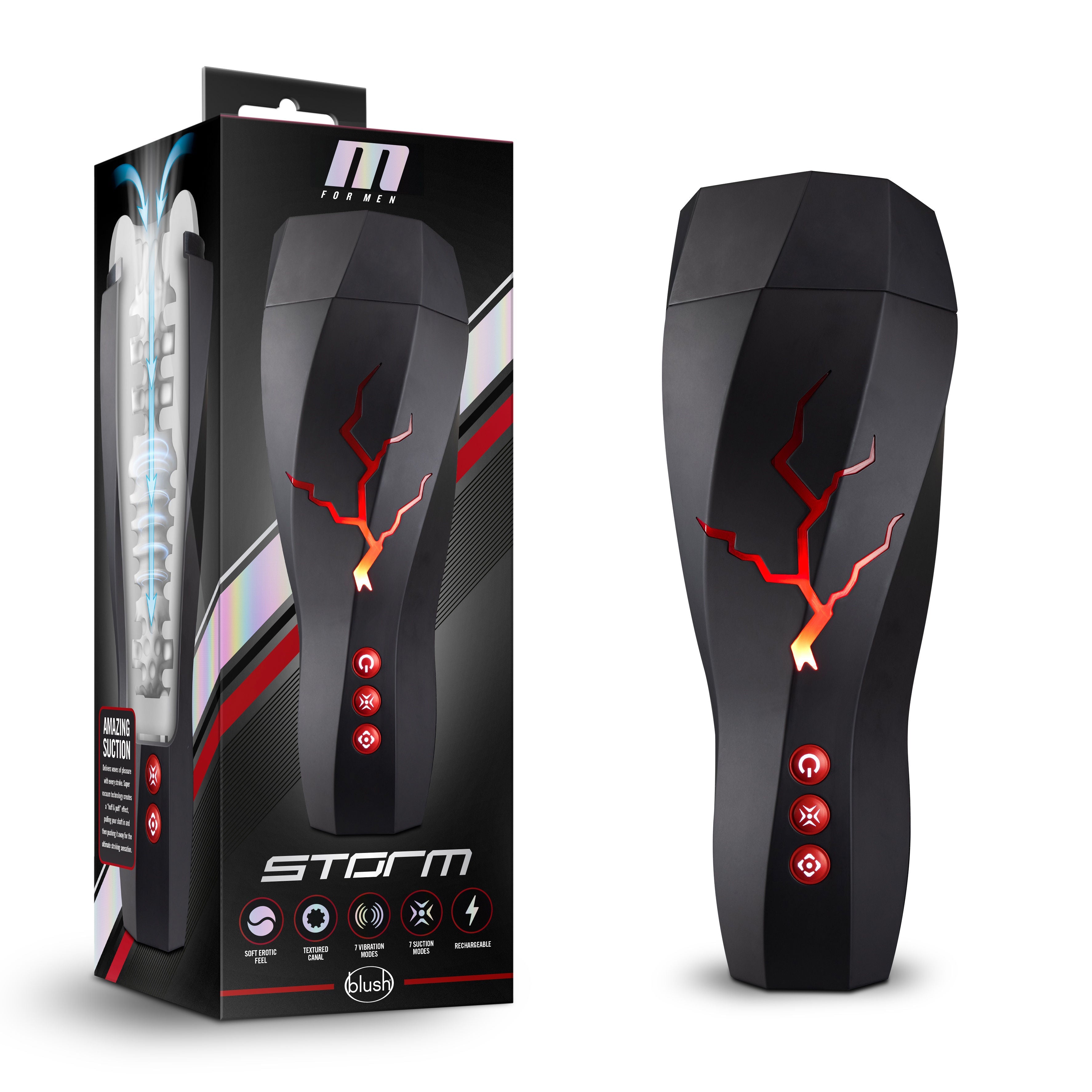 M for Men Storm (White) – Ribbed Masturbator Cup Vibrator with 7 Vibration Functions and Suction > Sex Toys For Men > Masturbators > Vibrating - Tophatter Daily Deals