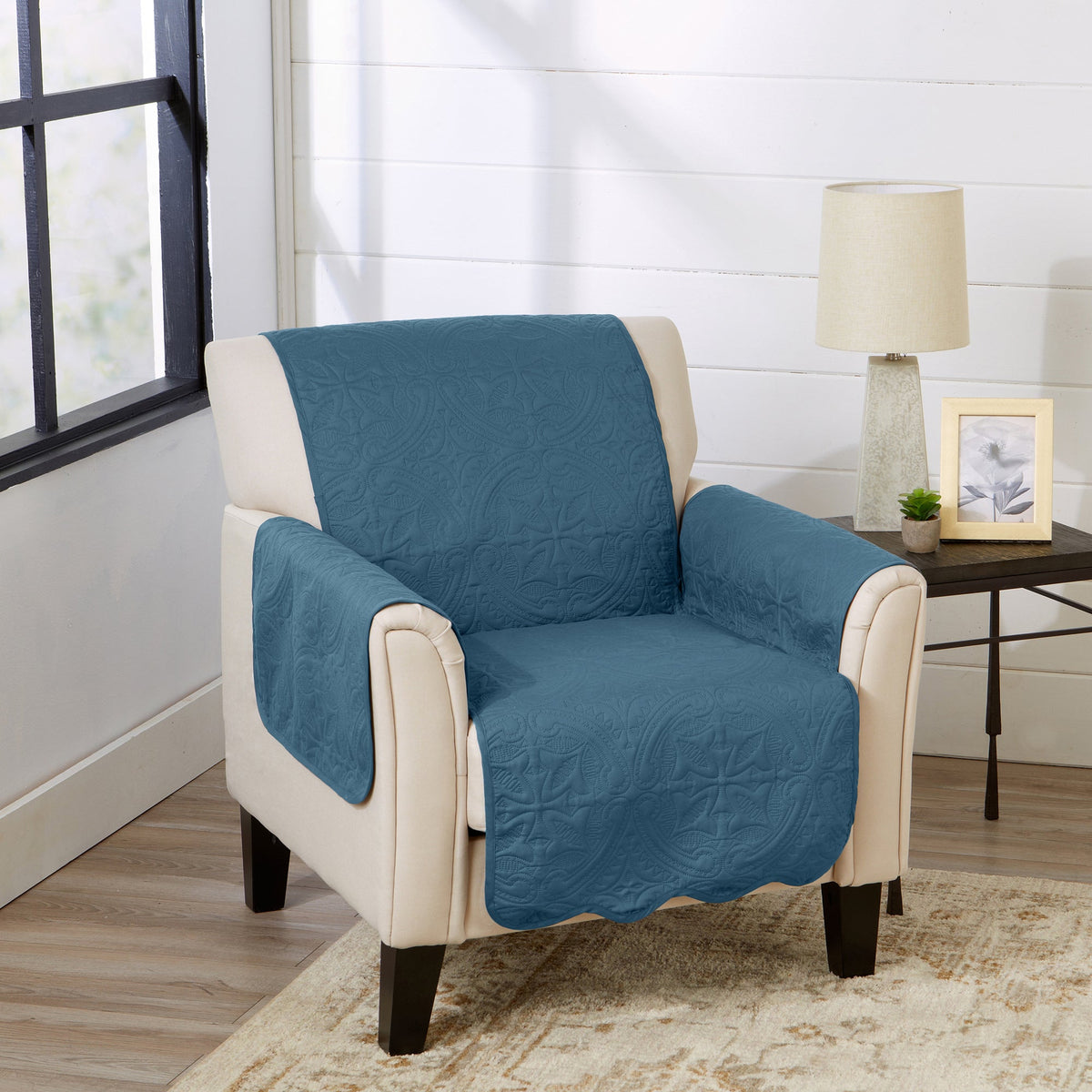 Medallion Solid Furniture Protector - Elenor Collection Chair Smoke Blue Ivory Furniture & Decor - Tophatter Daily Deals