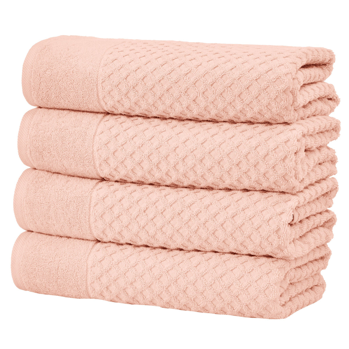 Cotton Diamond Waffle Weave Bath Towel Set - Grayson Collection Bath Towel (Pack of 4) Blush Bath - Tophatter Daily Deals