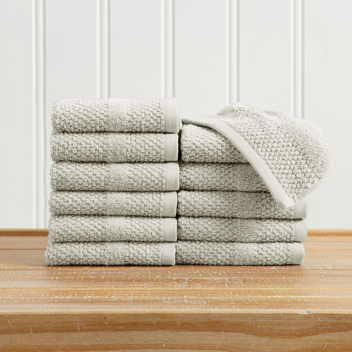 100% Cotton Woven Texture Bath Towel Set - Marbella Collection Washcloth (Pack of 12) Light Grey Bath - Tophatter Daily Deals