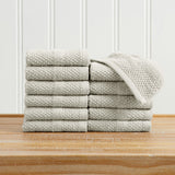 100% Cotton Woven Texture Bath Towel Set - Marbella Collection Washcloth (Pack of 12) Light Grey Bath - Tophatter Daily Deals