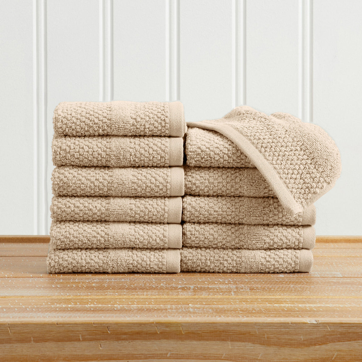 100% Cotton Woven Texture Bath Towel Set - Marbella Collection Washcloth (Pack of 12) Sandstone Bath - Tophatter Daily Deals