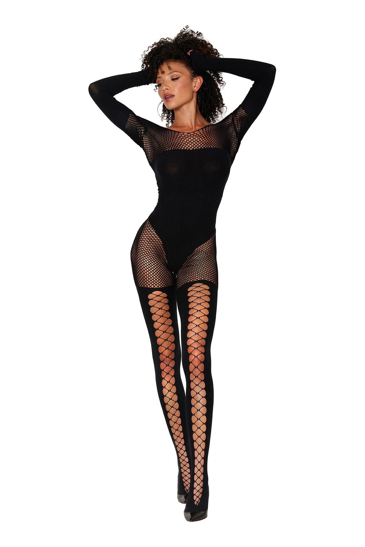 Dreamgirl Seamless Opaque and Fishnet Bodystocking Black > Clothes > Bodies and Playsuits - Tophatter Daily Deals