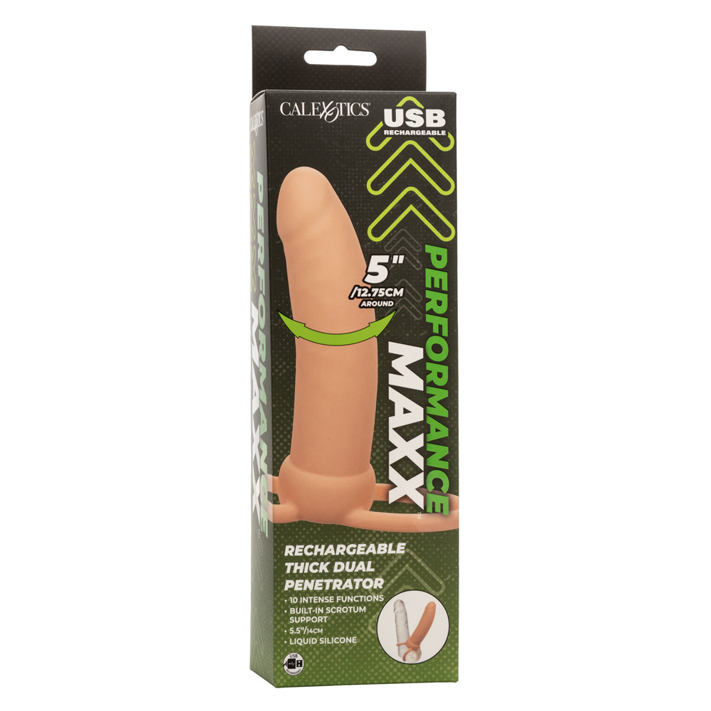 Performance Maxx Thick Dual Penetrator 5 Inch Ivory Liquid Silicone Waterproof Dual Vibrator with Scrotum Ring Rechargeable > Vibrators > Realistic Vibrators - Tophatter Daily Deals