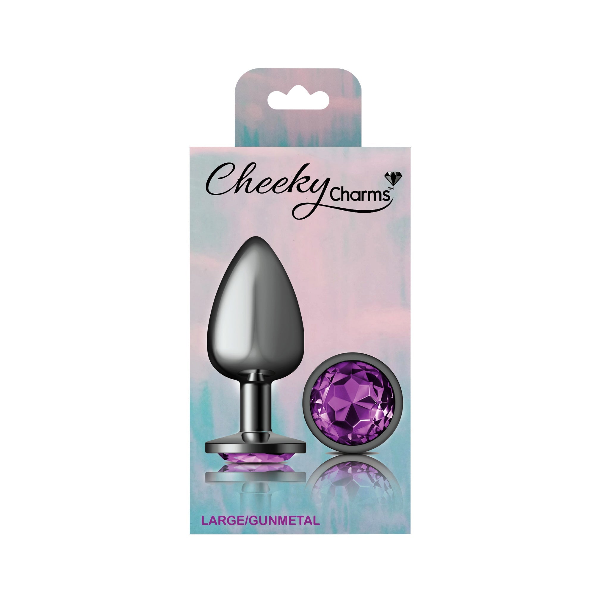 Cheeky Charms Gunmetal Round Butt Plug with Purple Jewel Large > Anal Range > Jewel Butt Plugs - Tophatter Daily Deals