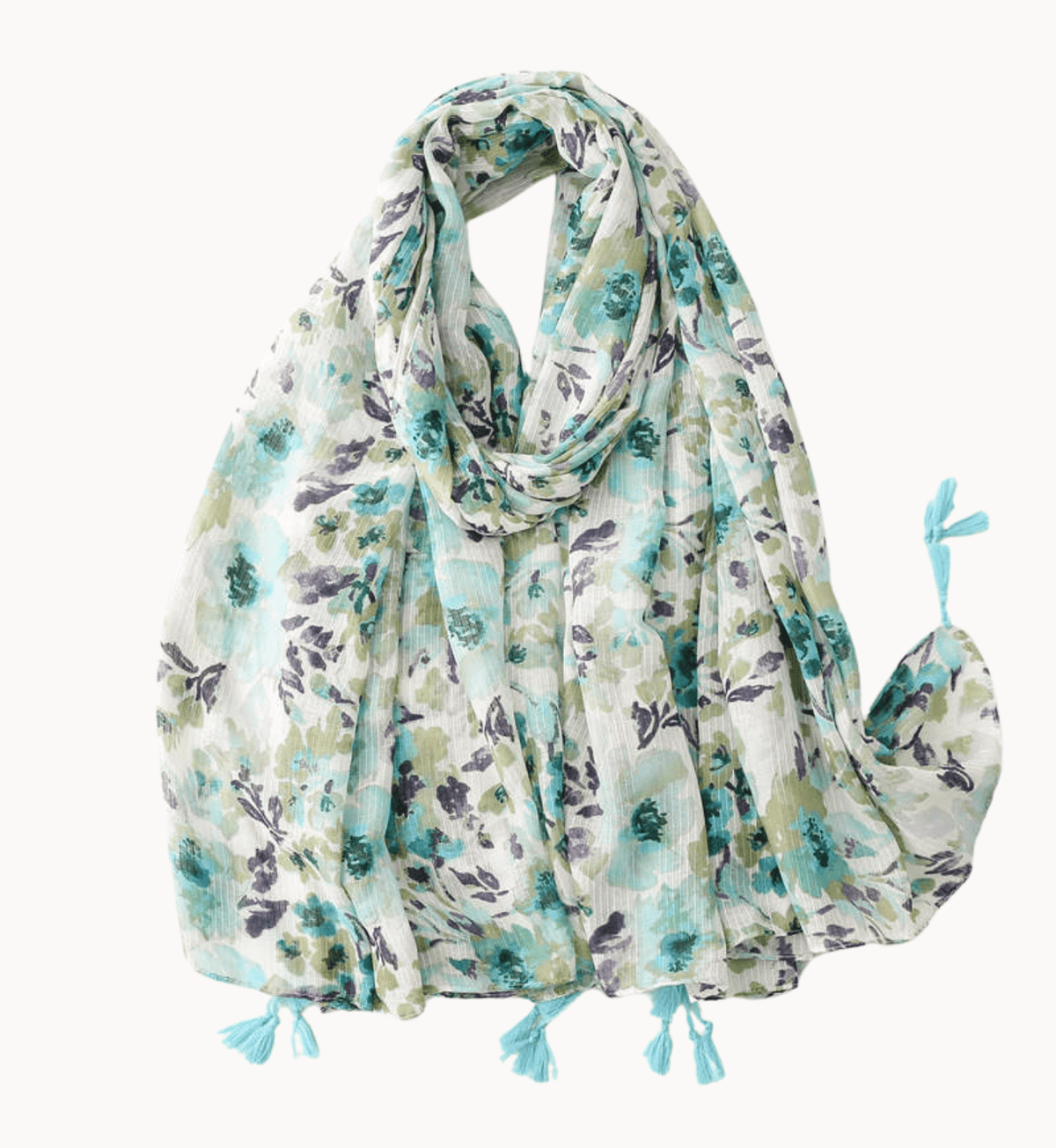 Teal and Navy Impressionist Scarf with Tassels Multi Scarves - Tophatter Daily Deals
