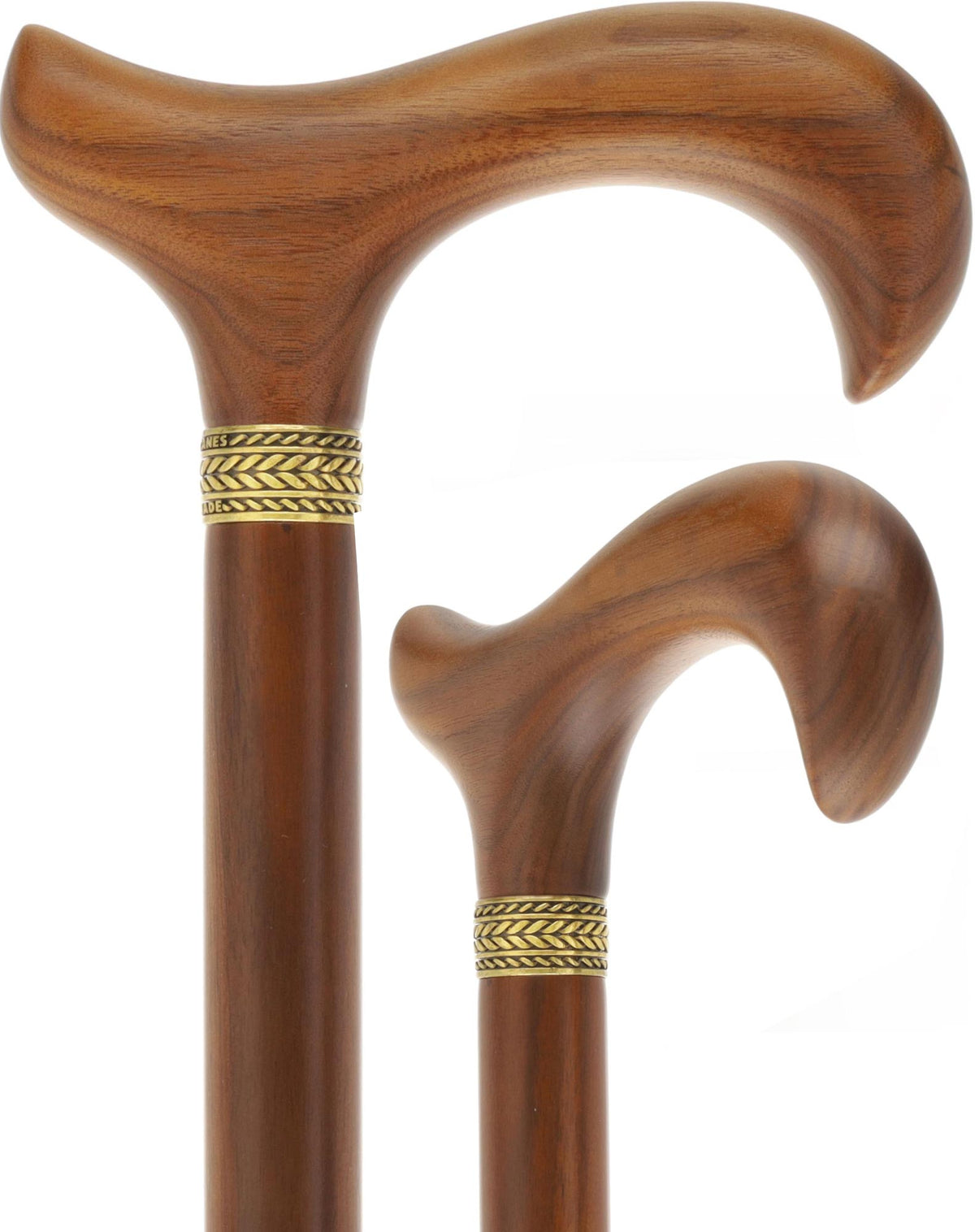 Rich Genuine Walnut Derby Cane - Embossed Collar Pewter Design Derby Classic Walking Canes - Tophatter Daily Deals
