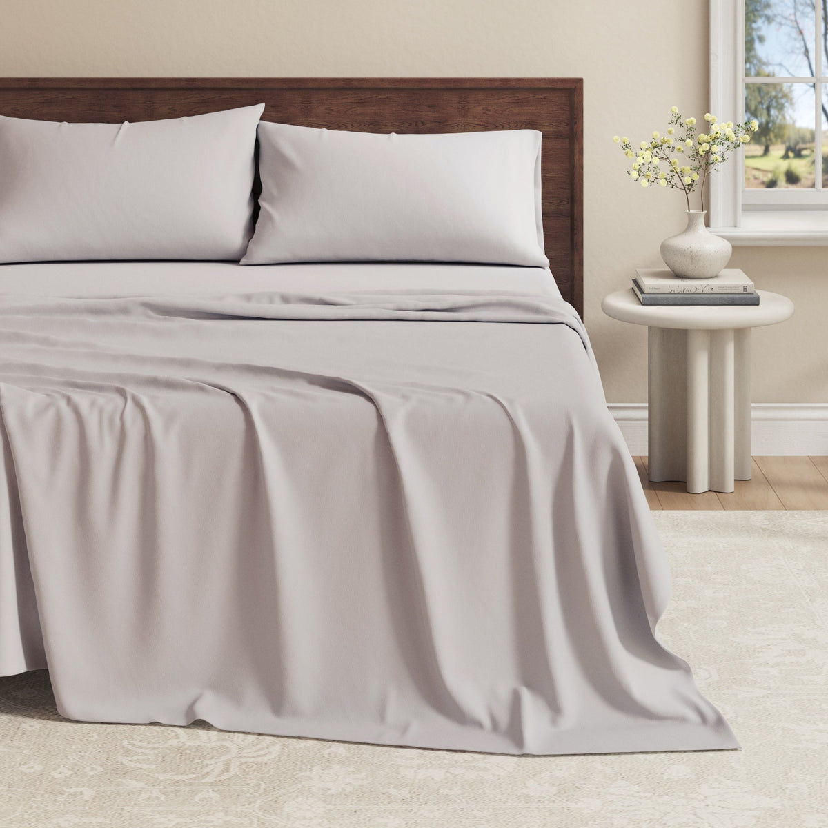 100% Organic Cotton Jersey Knit Sheets Fog Grey Bedding - Tophatter Daily Deals
