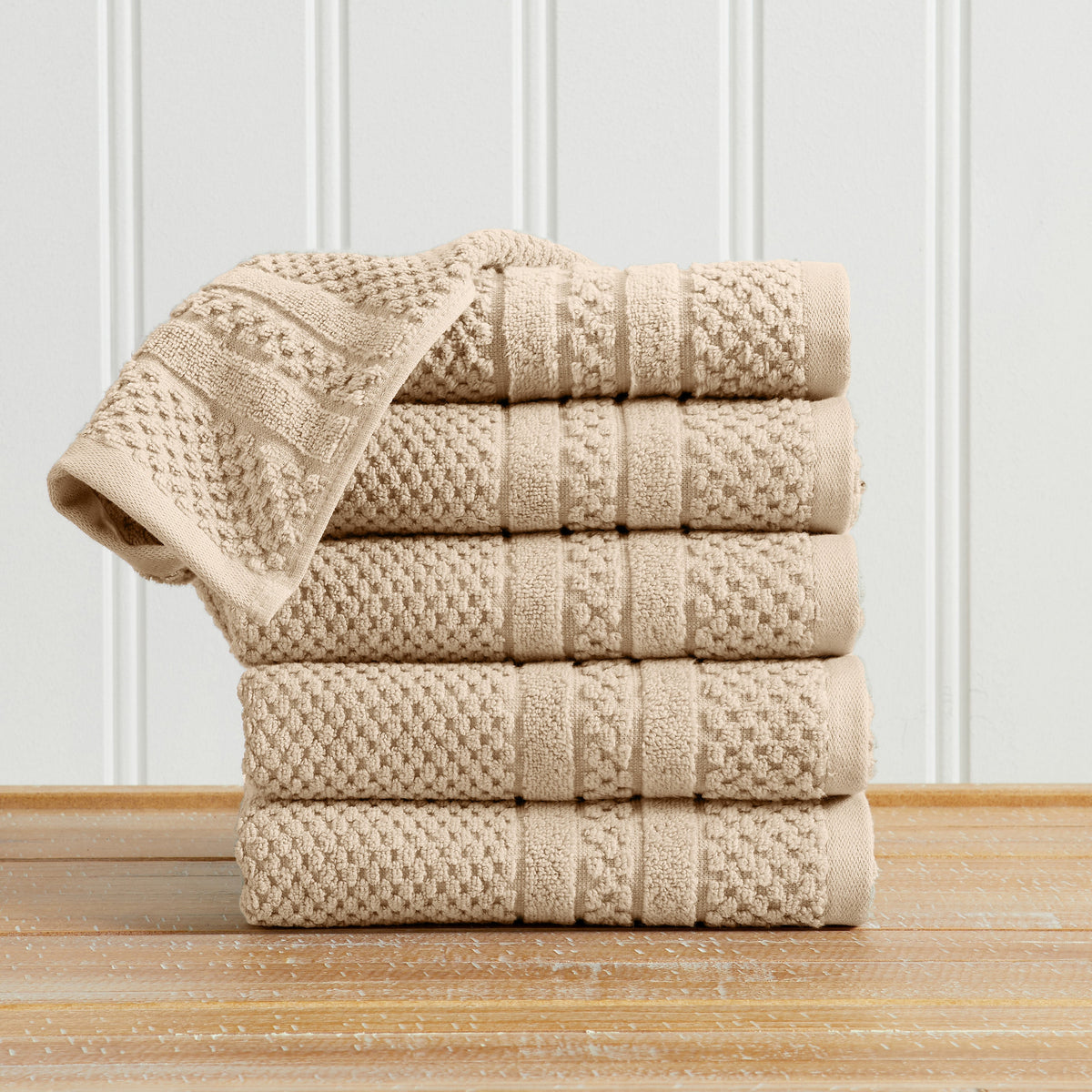 100% Cotton Checkered Jacquard Bath Towel Set - Giuliana Collection Hand Towel (Pack of 6) Sandstone Bath - Tophatter Daily Deals