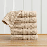 100% Cotton Checkered Jacquard Bath Towel Set - Giuliana Collection Hand Towel (Pack of 6) Sandstone Bath - Tophatter Daily Deals