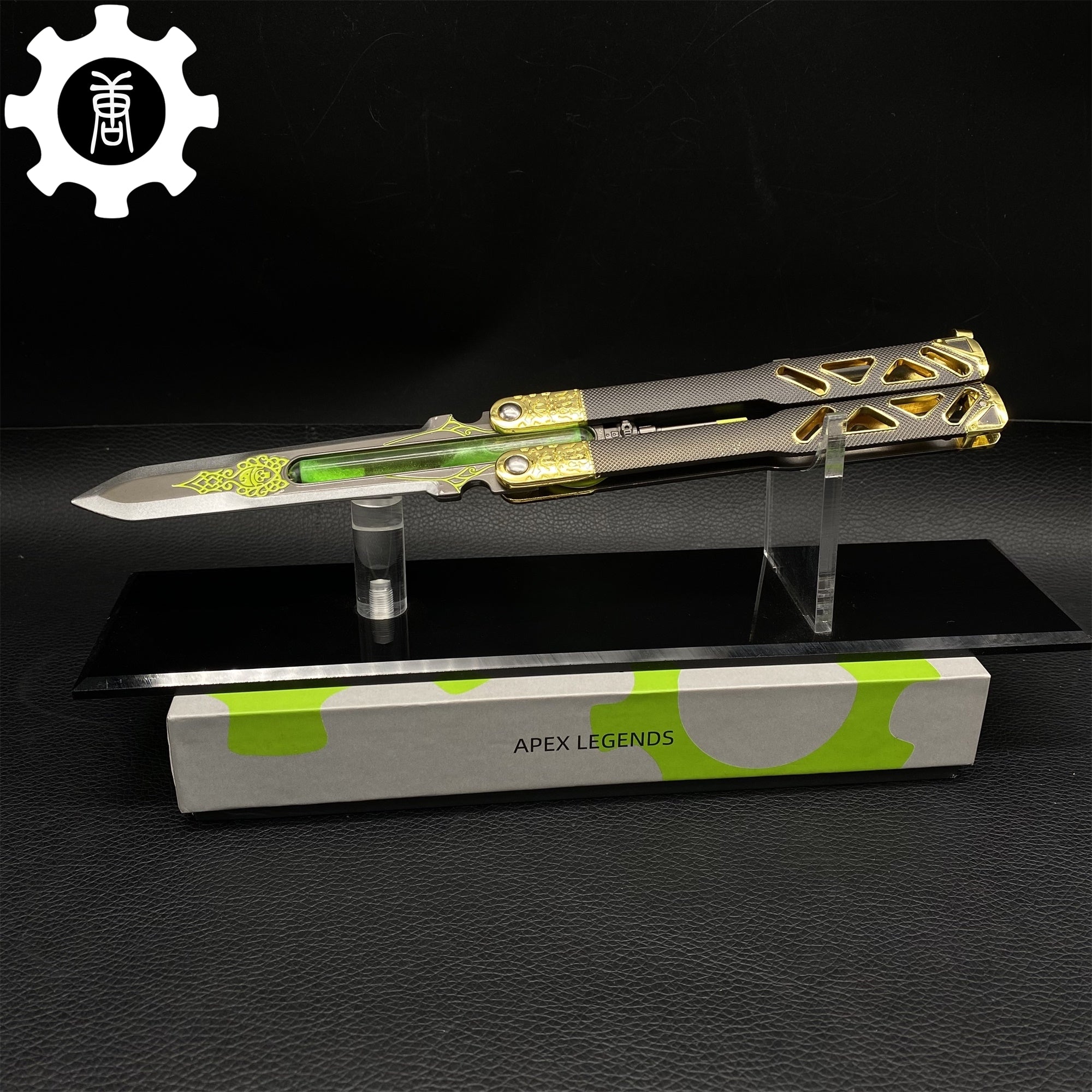 Octane Heirloom V3 Real Liquid Tube Octane Balisong Metal Replica Heirloom & Acrylic Stand - Tophatter Daily Deals