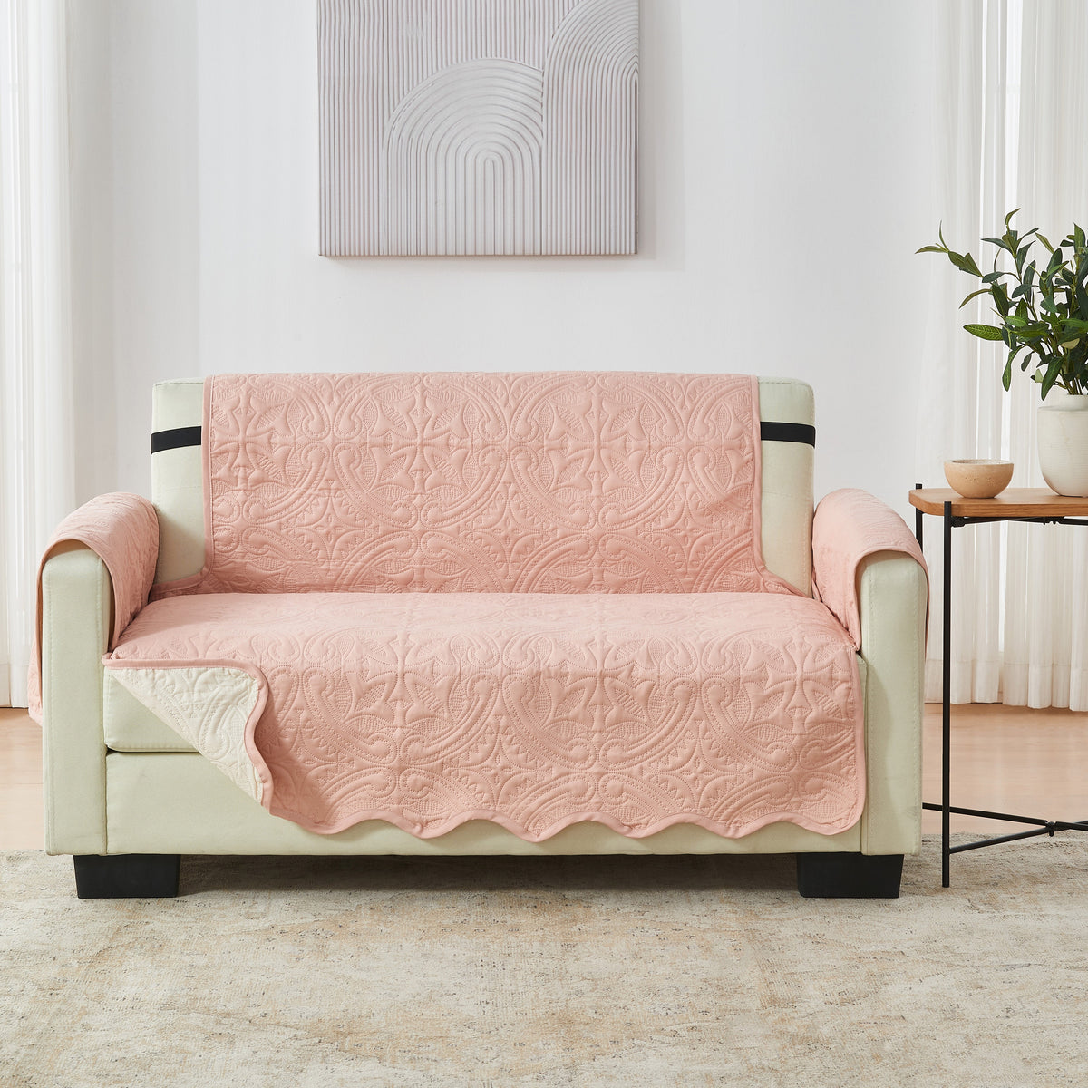 Medallion Solid Furniture Protector - Elenor Collection Loveseat Dusty Rose Taupe Furniture & Decor - Tophatter Daily Deals