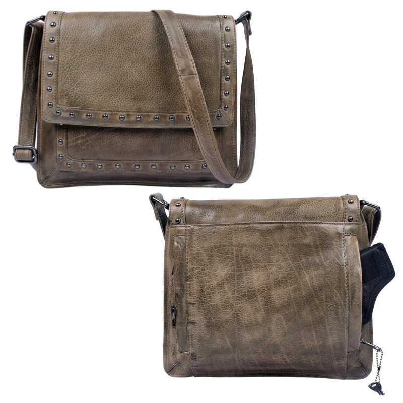 Monroe Concealed Carry Leather Crossbody Handbag Olive Handgun Purses - Tophatter Daily Deals