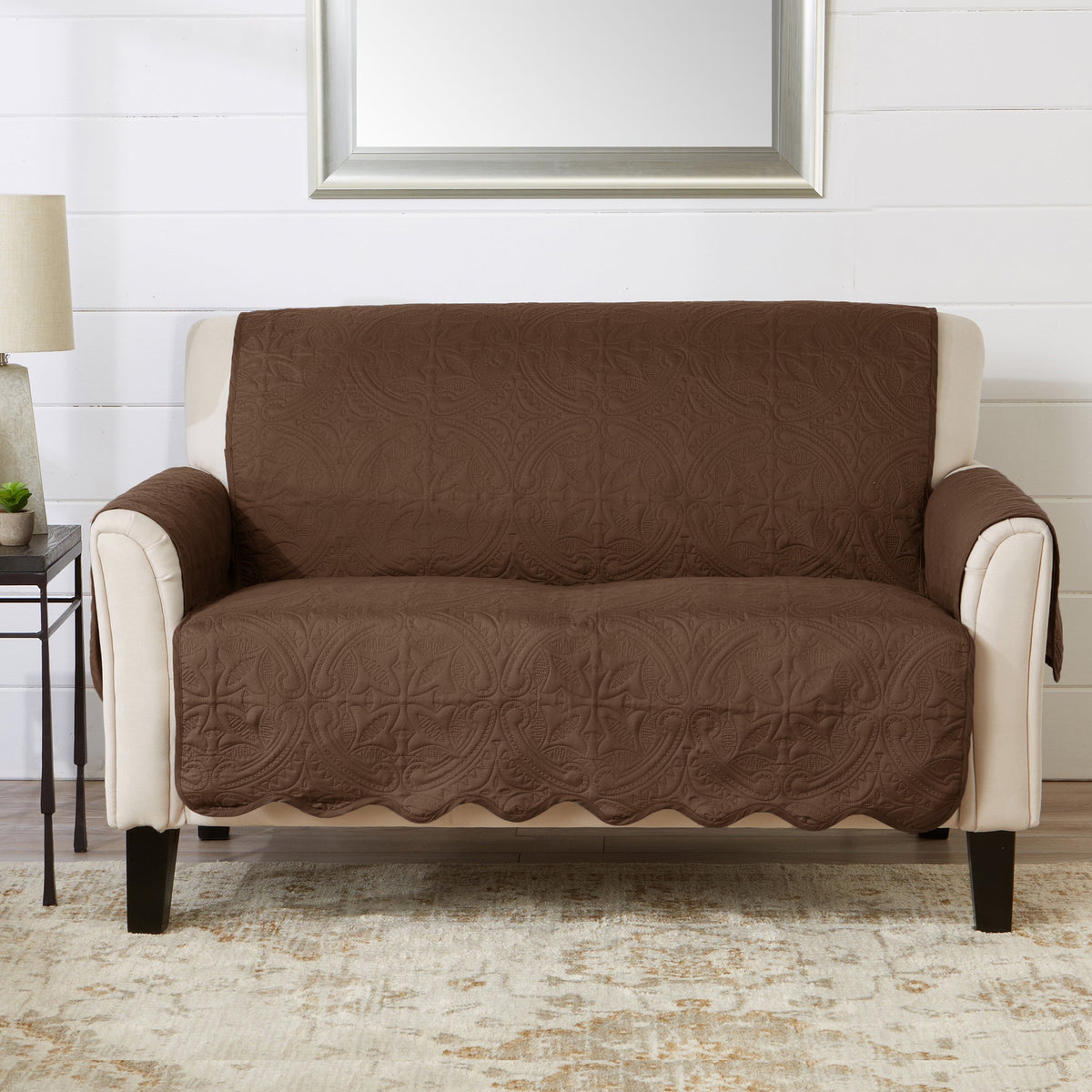 Medallion Solid Furniture Protector - Elenor Collection Loveseat Chocolate Taupe Furniture & Decor - Tophatter Daily Deals