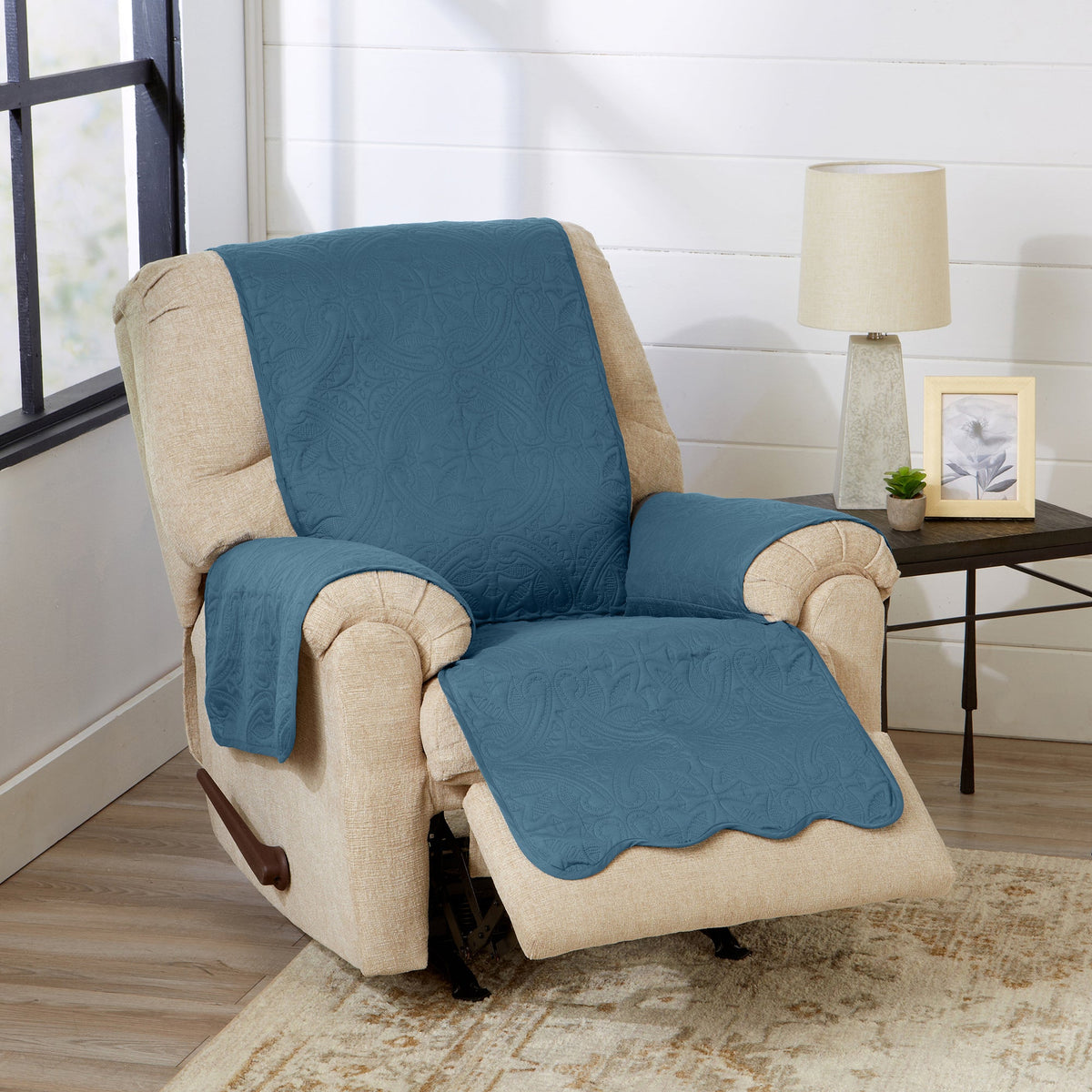 Medallion Solid Furniture Protector - Elenor Collection Recliner Smoke Blue Ivory Furniture & Decor - Tophatter Daily Deals
