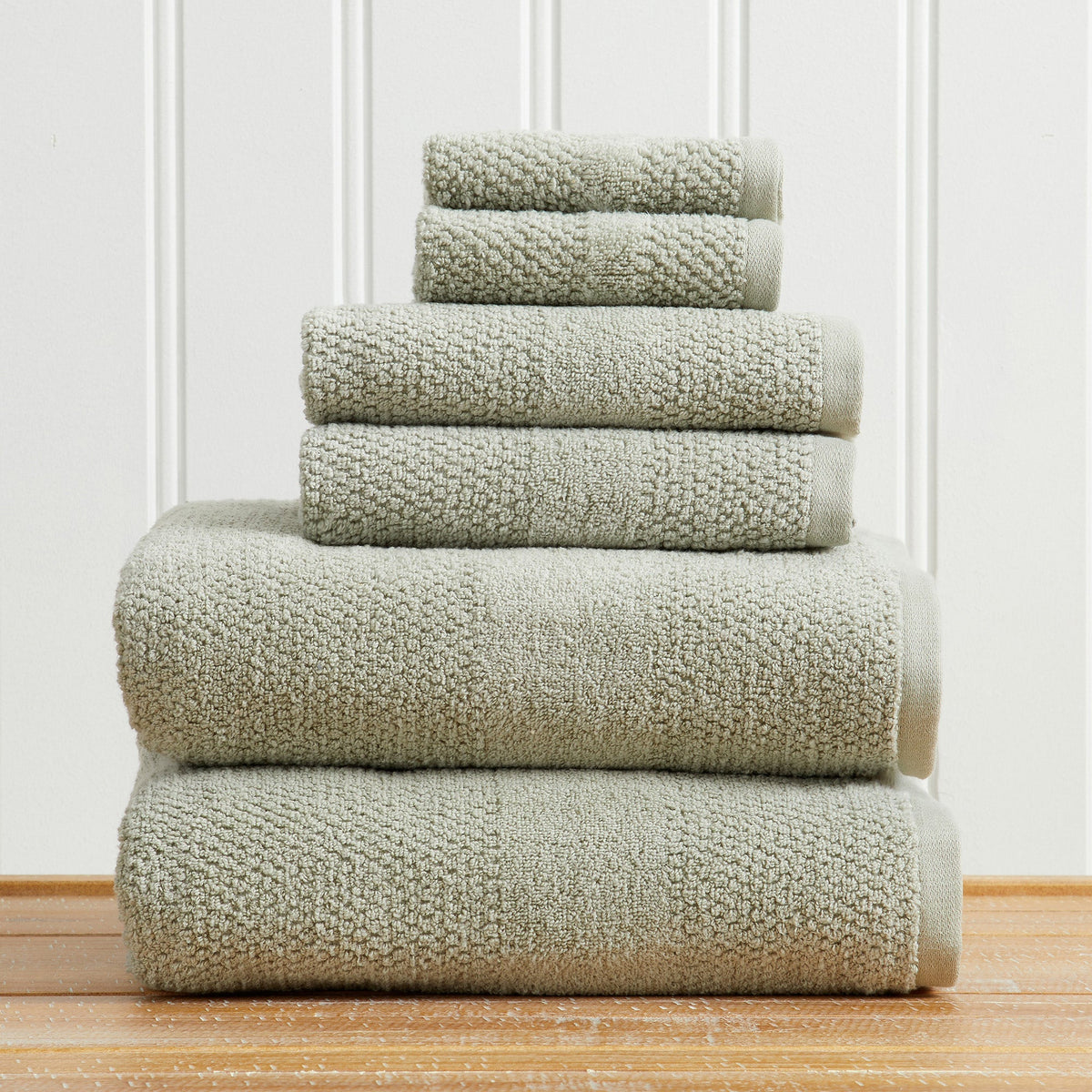 100% Cotton Woven Texture Bath Towel Set - Marbella Collection 6 Piece Set Eucalyptus Bath - Tophatter Daily Deals