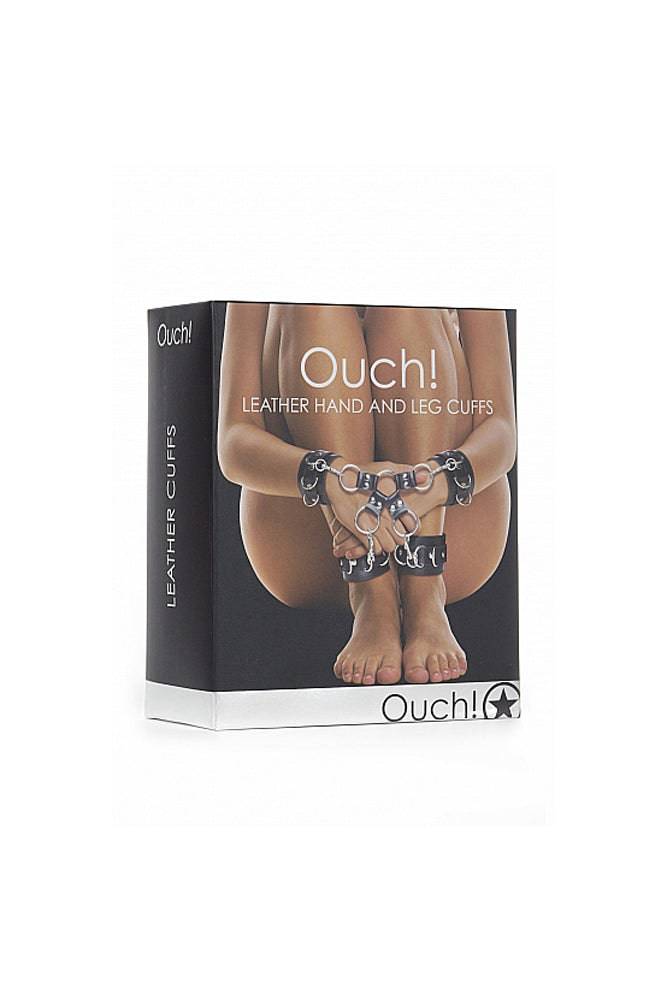 Ouch by Shots Toys - Leather Hand & Leg Cuffs - Black BDSM - Tophatter Daily Deals