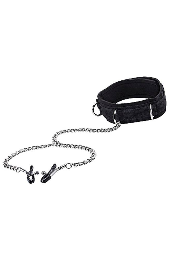 Ouch by Shots Toys - Velcro Collar & Nipple Clamps - Black BDSM - Tophatter Daily Deals