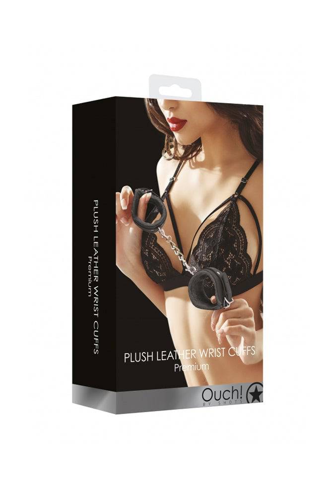 Ouch by Shots Toys - Plush Leather Wrist Cuffs - Black BDSM - Tophatter Daily Deals