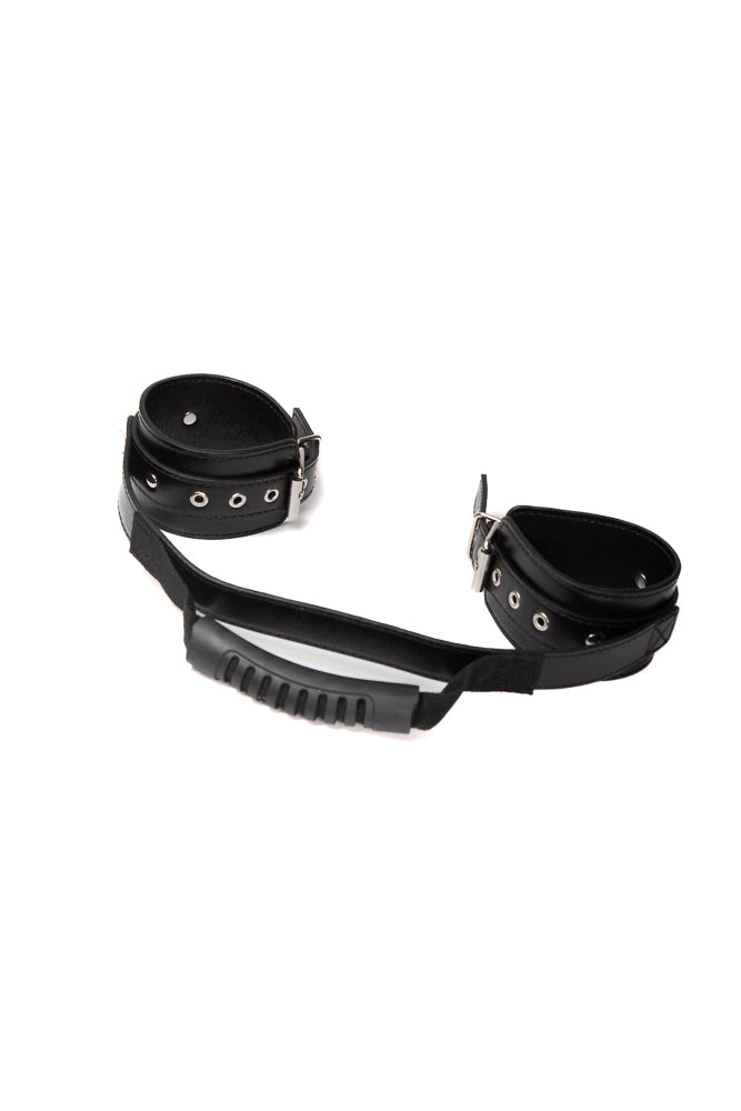 Ouch by Shots Toys - Adjustable Leather Handcuffs With Handle - Black BDSM - Tophatter Daily Deals