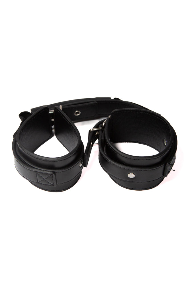 Ouch by Shots Toys - Adjustable Leather Handcuffs With Handle - Black BDSM - Tophatter Daily Deals