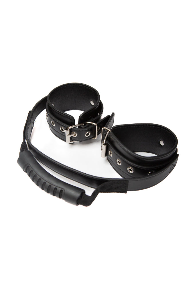 Ouch by Shots Toys - Adjustable Leather Handcuffs With Handle - Black BDSM - Tophatter Daily Deals