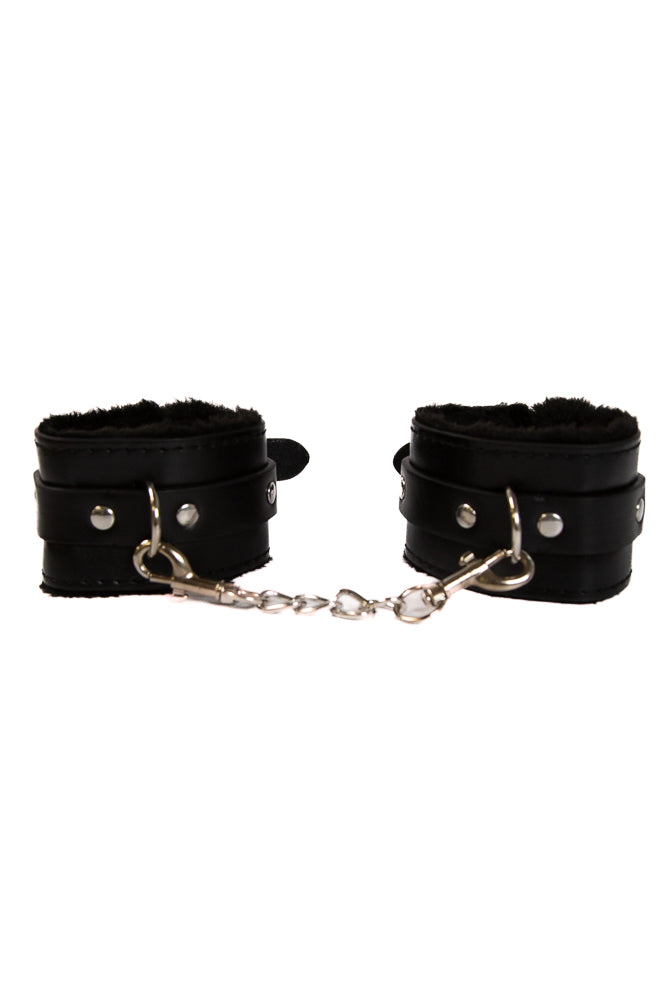 Ouch by Shots Toys - Plush Leather Wrist Cuffs - Black BDSM - Tophatter Daily Deals