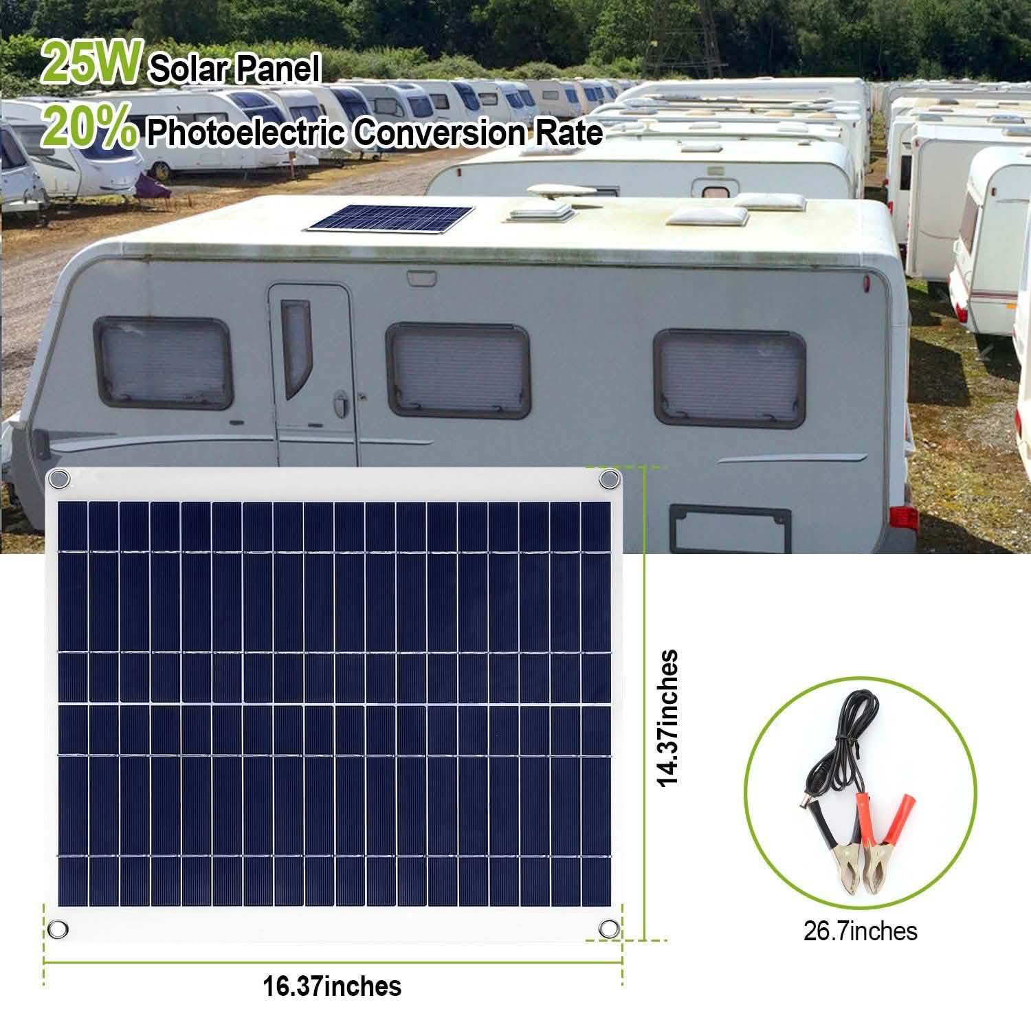 Outdoor Solar Panel 12V 25W Car Battery Charger Automotive - Tophatter Daily Deals