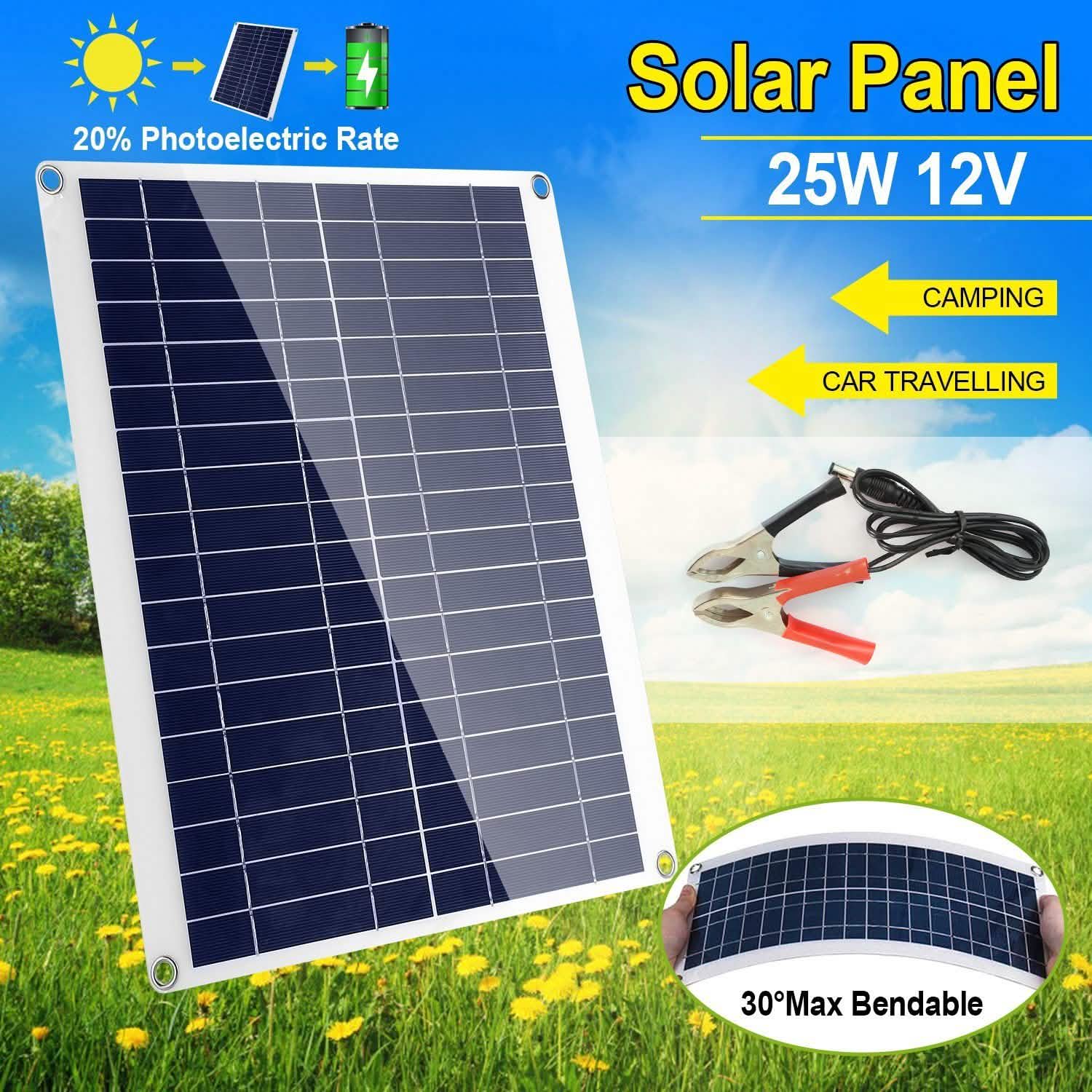 Outdoor Solar Panel 12V 25W Car Battery Charger Automotive - Tophatter Daily Deals