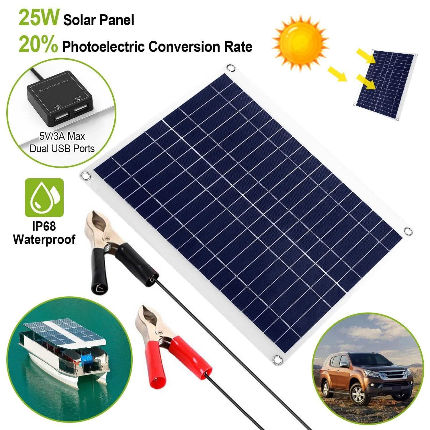 Outdoor Solar Panel 12V 25W Car Battery Charger Automotive - Tophatter Daily Deals