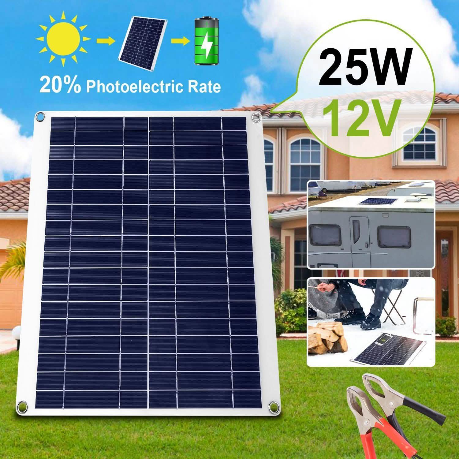 Outdoor Solar Panel 12V 25W Car Battery Charger Automotive - Tophatter Daily Deals