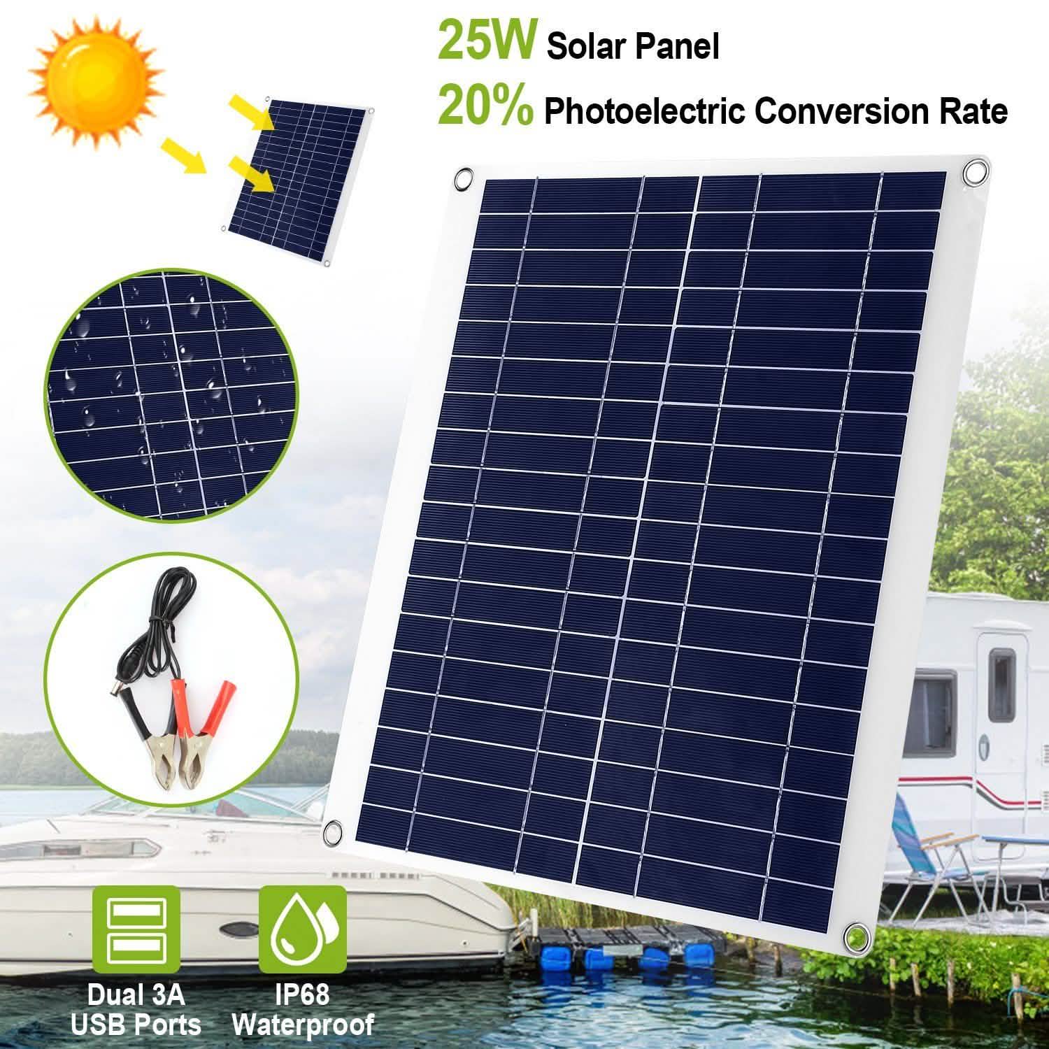 Outdoor Solar Panel 12V 25W Car Battery Charger Automotive - Tophatter Daily Deals