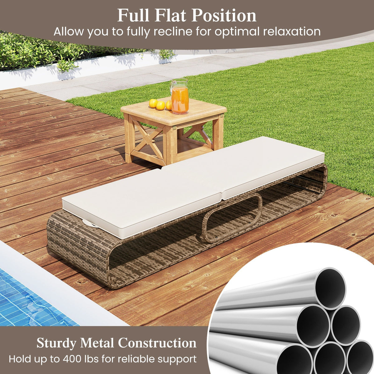 7-Position Adjustable PE Rattan Outdoor Chaise Lounge Chair Garden & Patio - Tophatter Daily Deals