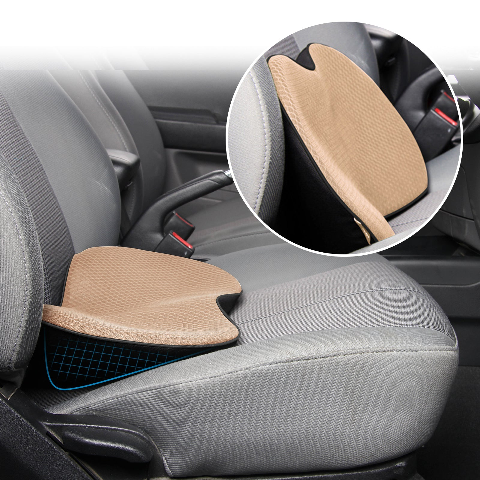 Car Booster Seat Cushion Memory Foam 3.5 Inch Posture Beige - Tophatter Daily Deals