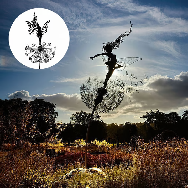Fairy Steel Garden Sculpture Laser Cut Outdoor Decor Standing Fairy - Tophatter Daily Deals