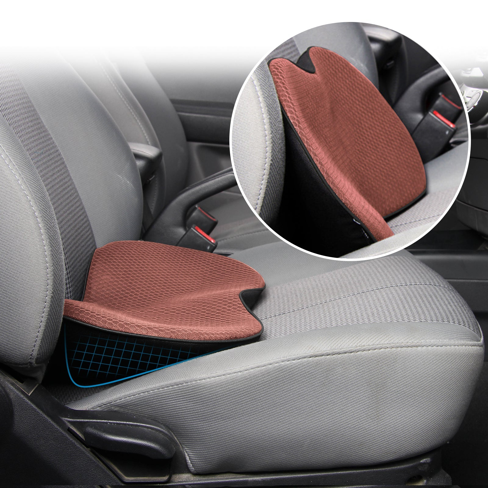 Car Booster Seat Cushion Memory Foam 3.5 Inch Posture Brown - Tophatter Daily Deals