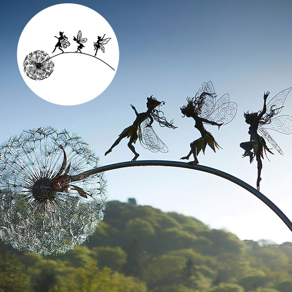 Fairy Steel Garden Sculpture Laser Cut Outdoor Decor Three Fairies - Tophatter Daily Deals