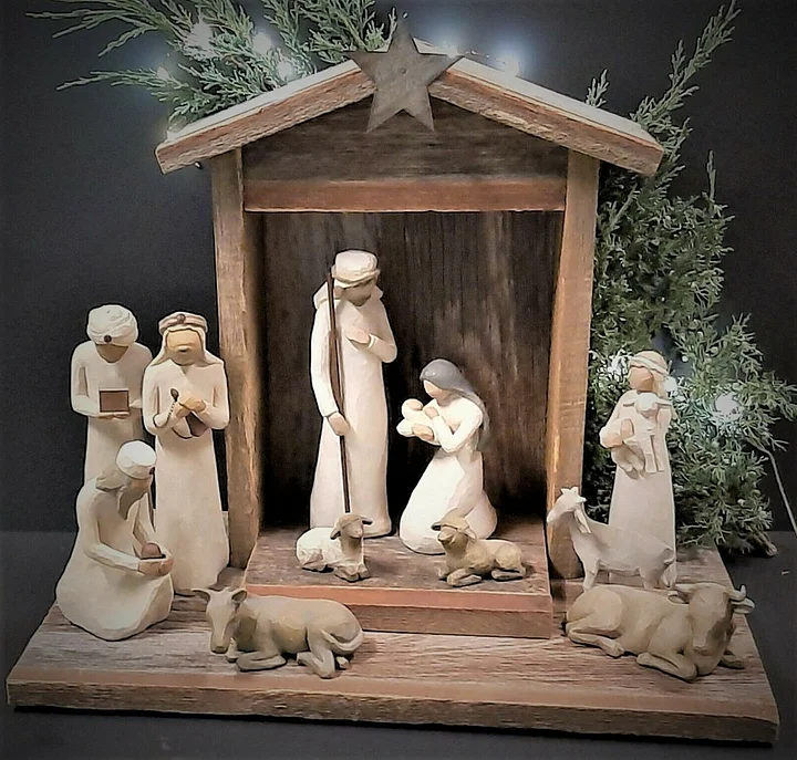 Nativity Set 20 Piece Barn Wood Creche Rustic Christmas - Tophatter Daily Deals
