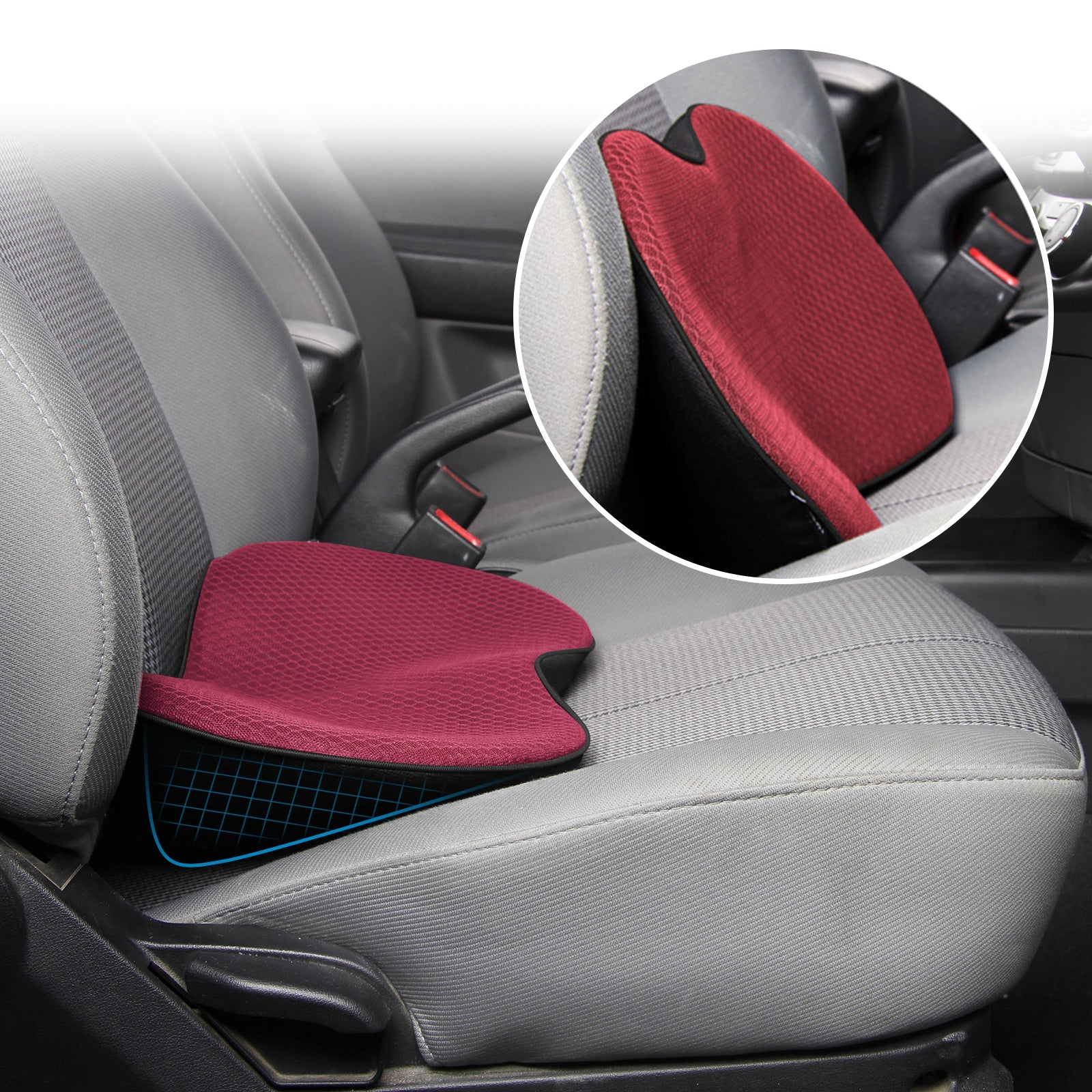 Car Booster Seat Cushion Memory Foam 3.5 Inch Posture Red - Tophatter Daily Deals