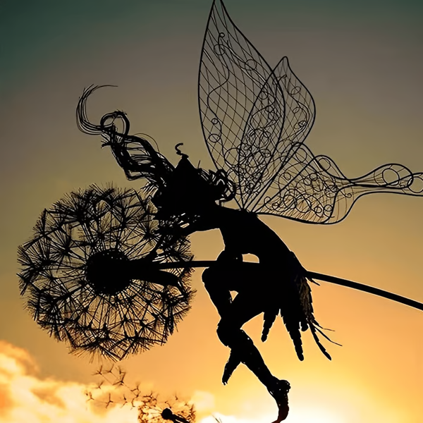 Fairy Steel Garden Sculpture Laser Cut Outdoor Decor Sitting Fairy - Tophatter Daily Deals