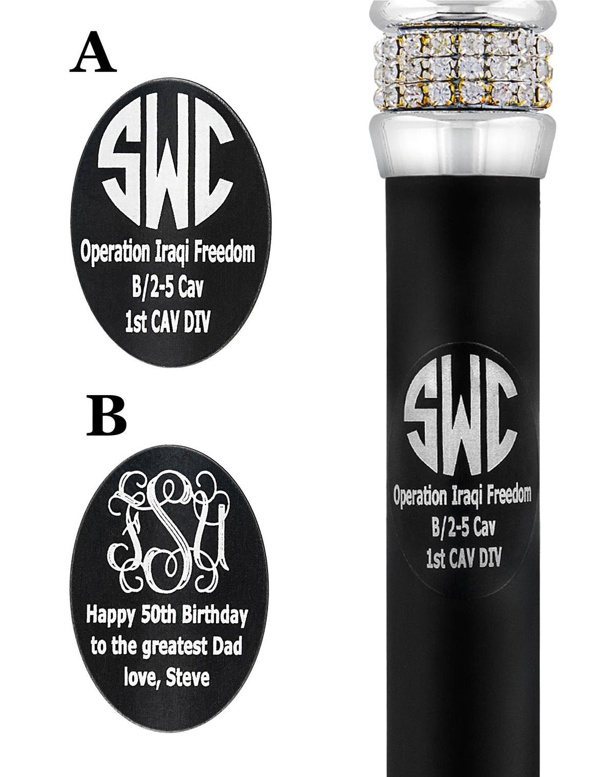 Custom Cane Engraving - Oval Black Anodized Aluminum Walking Cane Engraving - Tophatter Daily Deals