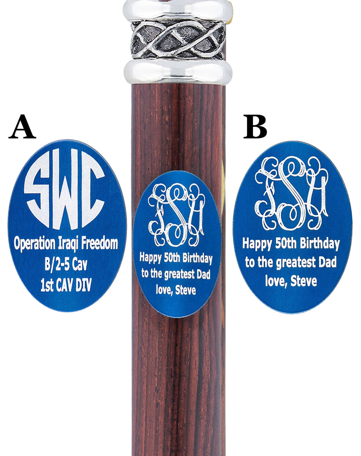 Custom Cane Engraving - Oval Blue Anodized Aluminum Walking Cane Engraving - Tophatter Daily Deals