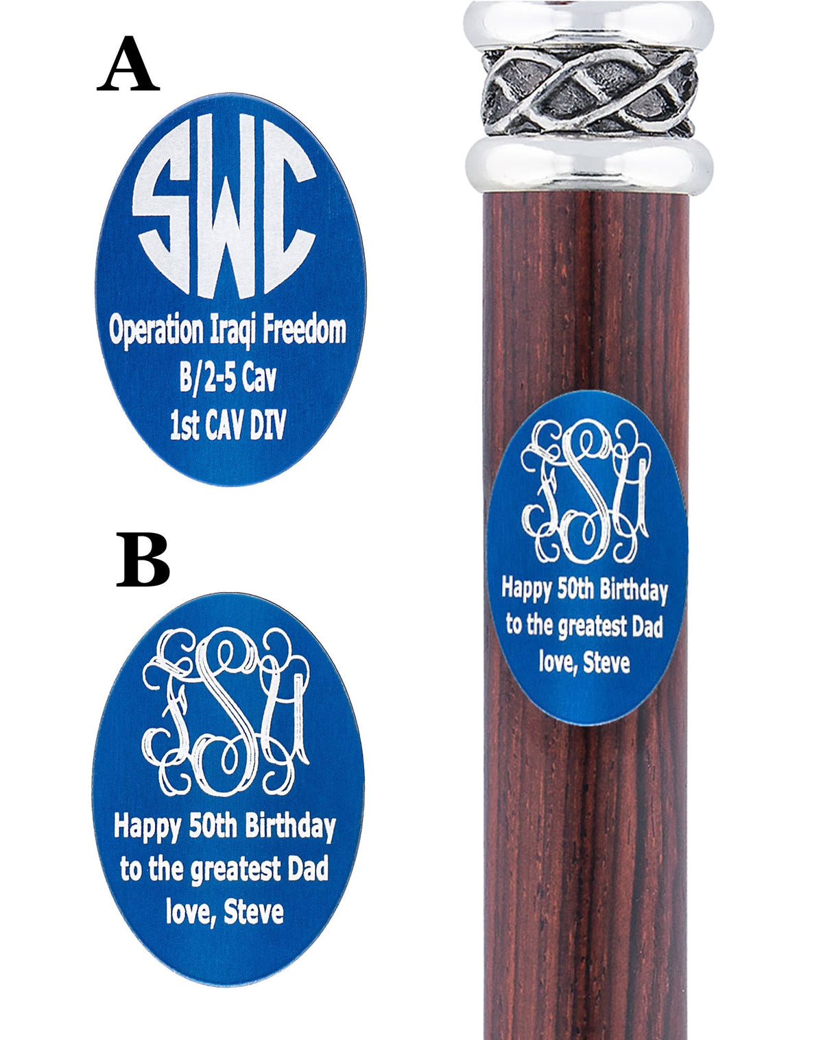 Custom Cane Engraving - Oval Blue Anodized Aluminum Walking Cane Engraving - Tophatter Daily Deals